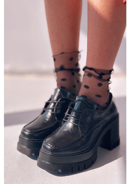 Sapetos Kalın Taban Topuklu Kadın Loafer Siyah Mat Rugan fiyatları