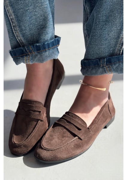 Lemor Hakiki Süet Kadın Loafer Acı Kahve