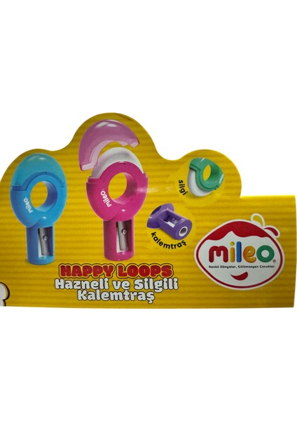 Mileo Happy Loops Kalemtraş, Silgili, 4 Farklı Renk Seçeneği