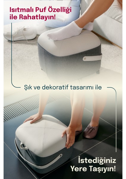 Fakir Rhythm Sole Ayak Masaj Aleti–Isıtmalı,Titreşim,Dekoratif Puf,Yıkanabilir Kılıf