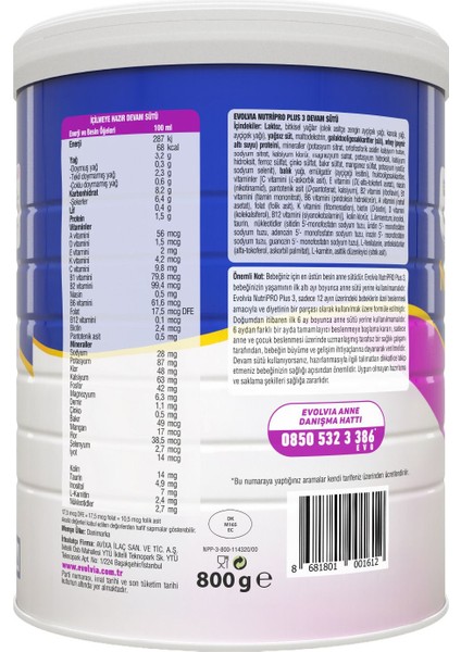 Evolvia Nutripro Plus 3 Devam Sütü 800 gr 3 Adet indirimleri