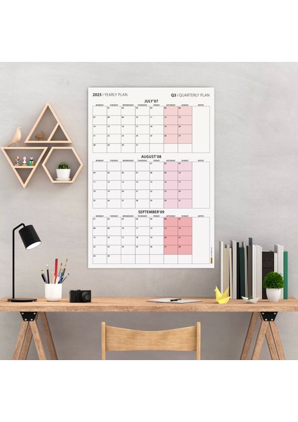 Üç Aylık Planlayıcı 2026 Duvar Takvimi, Temmuz - Eylül 2026, 90 Günlük Planlama, Yılın Üçüncü Çeyreği Takvimi - 70X100CM
