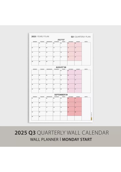 Üç Aylık Planlayıcı 2026 Duvar Takvimi, Temmuz - Eylül 2026, 90 Günlük Planlama, Yılın Üçüncü Çeyreği Takvimi - 70X100CM modelleri