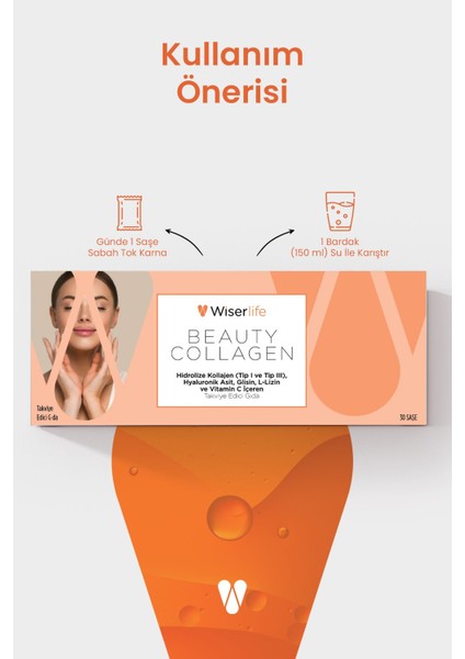 Asfstore Wiserlife Beauty Collagen Hidrolize Kolajen Tip I-Iıı Hyaluronik Asit Glisin L-Lizin ve Vitamin C Içeren Takviye Edici Gıda 30 fırsatları