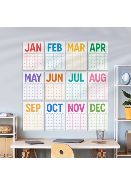 2026 Aylık Planlayıcı Duvar Takvimi, 33X48 cm & A4 Poster Takvim, Aile Takvimi, Gökkuşağı Renkleri