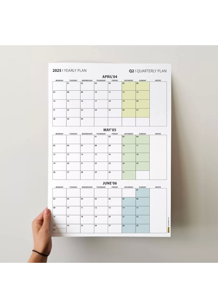 Üç Aylık Planlayıcı 2026 Duvar Takvimi, Nisan - Haziran 2026, 90 Günlük Planlama, Yılın Ikinci Çeyreği Takvimi - 70X100CM fiyatları