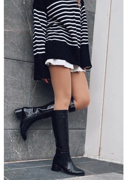 Gistus Rugan Desenli Kadın Topuklu Çizme Siyah fiyatları