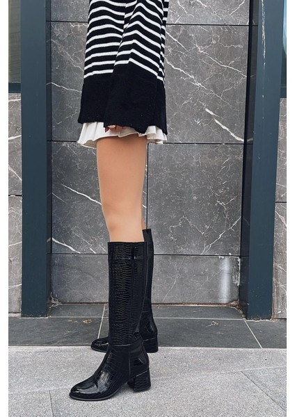 Gistus Rugan Desenli Kadın Topuklu Çizme Siyah modelleri