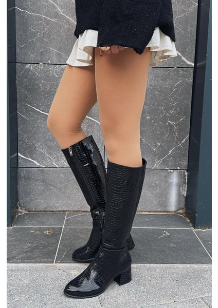 Gistus Rugan Desenli Kadın Topuklu Çizme Siyah fırsatları