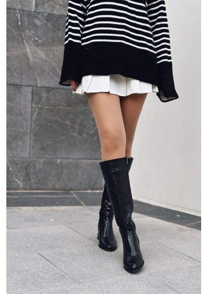 Gistus Rugan Desenli Kadın Topuklu Çizme Siyah indirimleri