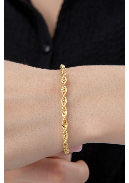 14 Ayar Altın Işıltılı Burgu Zincir Bileklik 3.30 mm