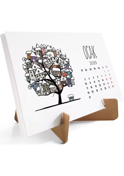 Dört Mevsim Ağaçlı Takvim, 2026 Masa Takvimi, Ilkbahar Yaz Sonbahar Kış Ağaç Resimli Takvim