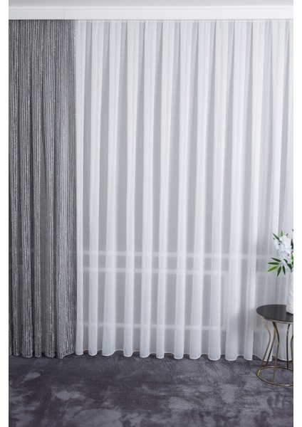 Lorav Ekru 1/3 Sık Pileli Ütü Istemez Kırışmaz Yeni Sezon Salon Oda Tül Perdesi