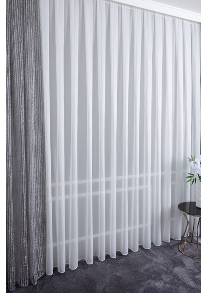 Lorav Ekru 1/3 Sık Pileli Ütü Istemez Kırışmaz Yeni Sezon Salon Oda Tül Perdesi