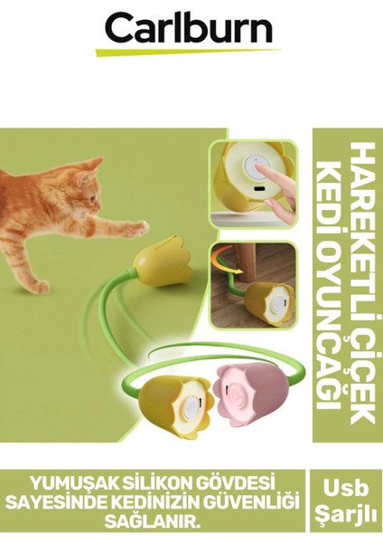 Özel Üretim Estetik USB Şarjlı Uzun Saplı Yumuşak Silikon Gövde Hareketli Çiçek Kedi Oyuncağı