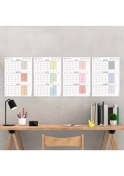 Üç Aylık Planlayıcı 2026 Duvar Takvimi Seti, 90 Günlük Planlama, 2026 Duvar Planlayıcı Takvim, Boho Renkler, 12 Hafta Planlayıcı Takvimi - 35X50CM