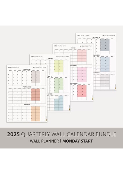 Üç Aylık Planlayıcı 2026 Duvar Takvimi Seti, 90 Günlük Planlama, 2026 Duvar Planlayıcı Takvim, Boho Renkler, 12 Hafta Planlayıcı Takvimi - 35X50CM fiyatları