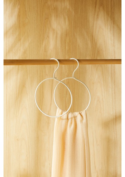 2'li Halka Ekru Renk Kumaş Kaplı Metal Aksesuar Askısı 24.5 x 16 x 0.5 cm