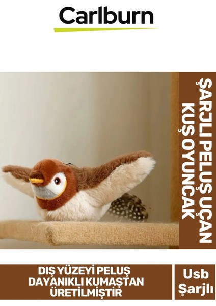 Premium Avcılık Içgüdüsünü Ortaya Çıkaran Kanat Çırpan Sesli USB Şarjlı Peluş Uçan Kuş Oyuncak