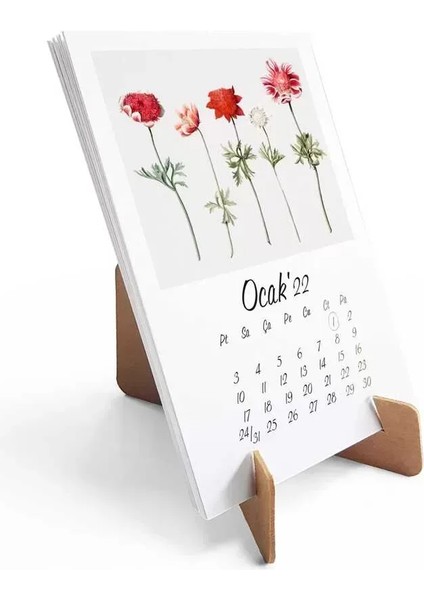 Vintage Çiçekler Takvim 2026 Masa Takvimi Kraft
