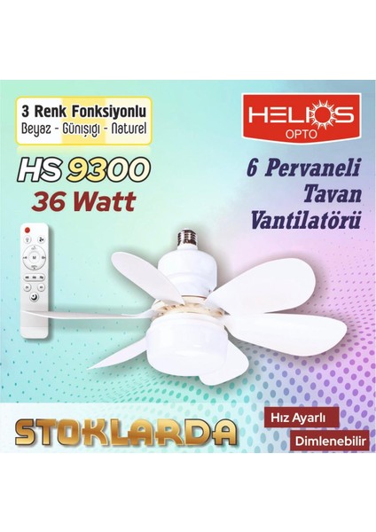 Opto HS9300 Lodos Fan 36W Kumandalı LED Ampul Vantilatör Dimmerli CT-1154