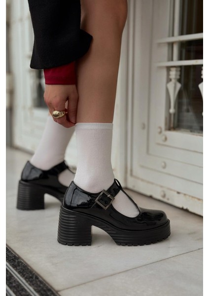 Rasari Rugan Kalın Taban Mary Jane Topuklu Ayakkabı Siyah indirimleri