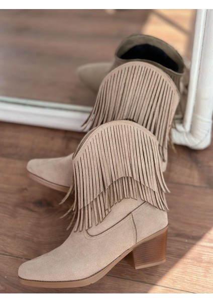 Eldora Süet Püskül Detaylı Kadın Kovboy Bot Bej fiyatları