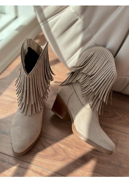 Eldora Süet Püskül Detaylı Kadın Kovboy Bot Bej modelleri