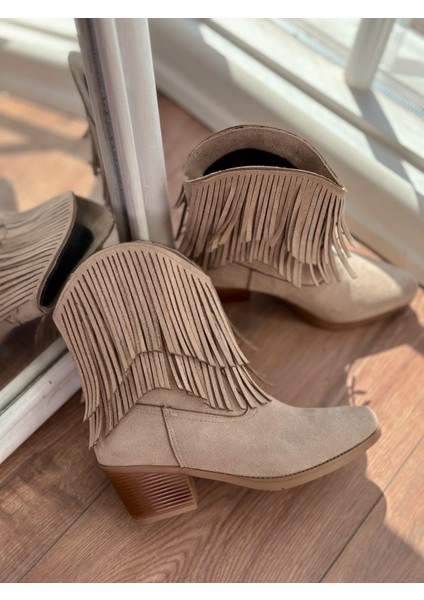 Eldora Süet Püskül Detaylı Kadın Kovboy Bot Bej fırsatları