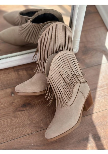 Eldora Süet Püskül Detaylı Kadın Kovboy Bot Bej indirimleri