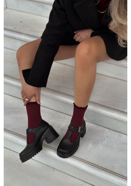 Rasari Mat Deri Kalın Taban Mary Jane Topuklu Ayakkabı Siyah fiyatları