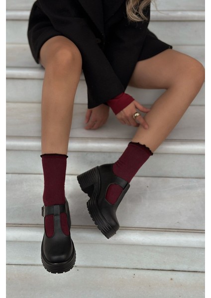 Rasari Mat Deri Kalın Taban Mary Jane Topuklu Ayakkabı Siyah modelleri