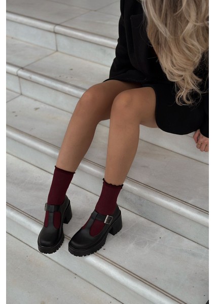 Rasari Mat Deri Kalın Taban Mary Jane Topuklu Ayakkabı Siyah fırsatları