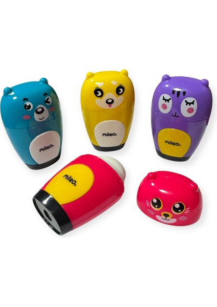 Mileo Sevimli Ayılar Desenli Kalemtraş, 4 Renk, Silgili fırsatları