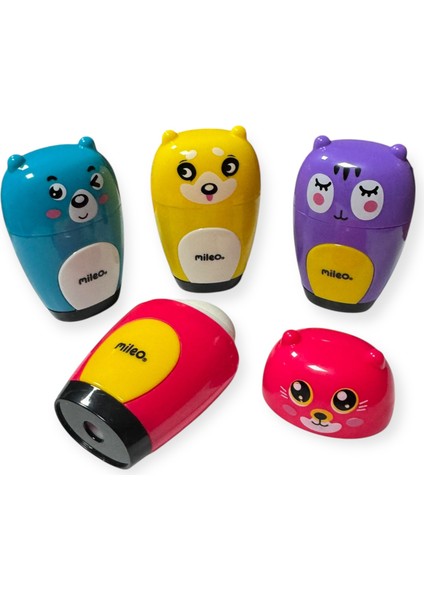 Mileo Sevimli Ayılar Desenli Kalemtraş, 4 Renk, Silgili indirimleri