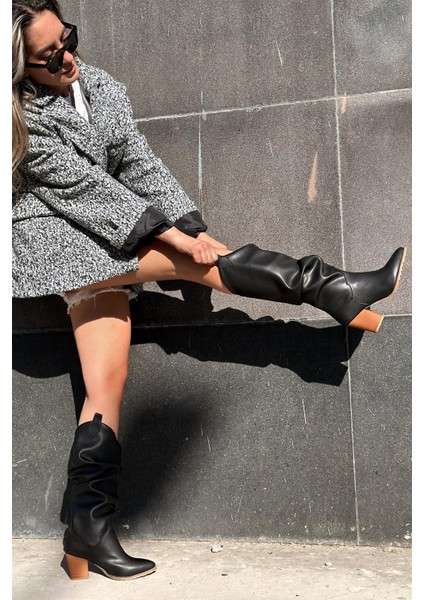 Orsenas Mat Deri Körüklü Kadın Kovboy Çizme Siyah modelleri