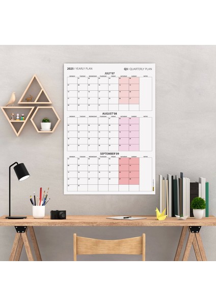 Üç Aylık Planlayıcı 2026 Duvar Takvimi, Temmuz - Eylül 2026, 90 Günlük Planlama, Yılın Üçüncü Çeyreği Takvimi - 50X70CM