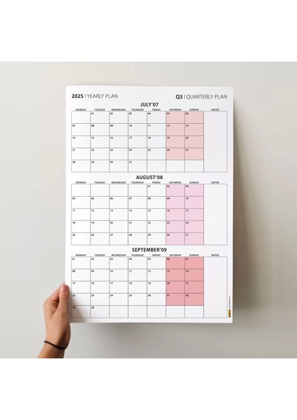Üç Aylık Planlayıcı 2026 Duvar Takvimi, Temmuz - Eylül 2026, 90 Günlük Planlama, Yılın Üçüncü Çeyreği Takvimi - 50X70CM fiyatları