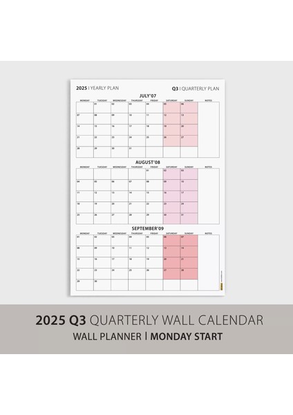 Üç Aylık Planlayıcı 2026 Duvar Takvimi, Temmuz - Eylül 2026, 90 Günlük Planlama, Yılın Üçüncü Çeyreği Takvimi - 50X70CM modelleri