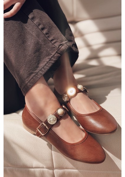 Brosta Mat Deri Toka Detaylı Taba Kadın Babet indirimleri