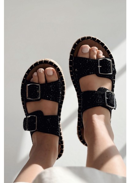 Waloen Süet Siyah Taş Detaylı Kadın Terlik fiyatları