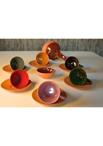 Klasik Model 6 Kişilik Kahve Fincan Seti | Cezveli, El Yapımı Toprak modelleri