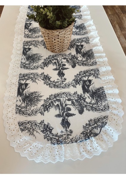 Fisto Fırfırlı Çiftlik Desen Oval Runner (40X110 Cm)