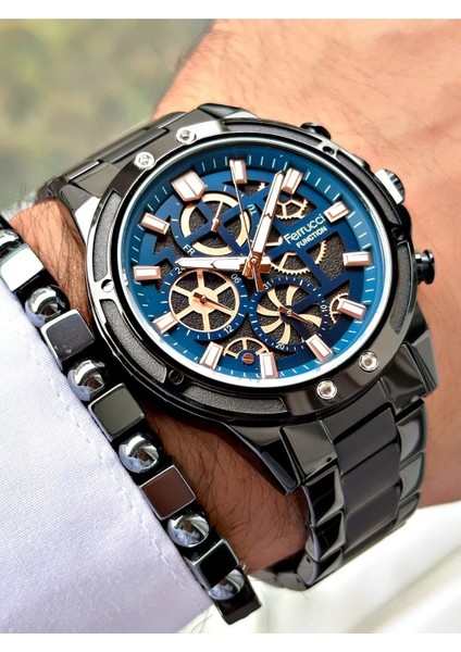 Özel Tasarım Fonksiyonlu Siyah Çelik Erkek Kol Saat+Bileklik fiyatları