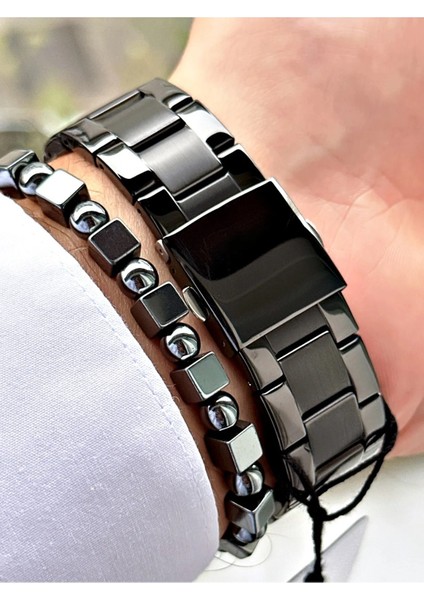 Özel Tasarım Fonksiyonlu Siyah Çelik Erkek Kol Saat+Bileklik fırsatları