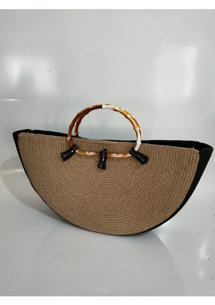 Beach, Kadın Siyah El Çantası, Hasır Handmade Çanta, El Yapımı Günlük , Hediyelik Plaj Çantası