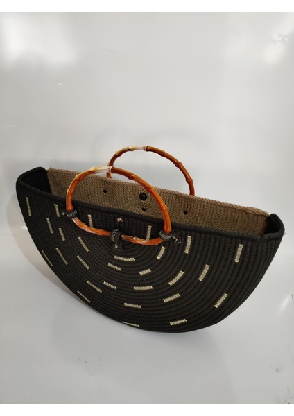 Beach, Kadın Siyah El Çantası, Hasır Handmade Çanta, El Yapımı Günlük , Hediyelik Plaj Çantası