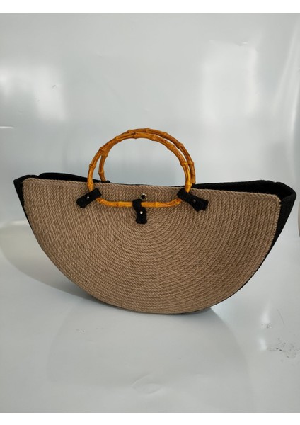Beach, Kadın Siyah El Çantası, Hasır Handmade Çanta, El Yapımı Günlük , Hediyelik Plaj Çantası