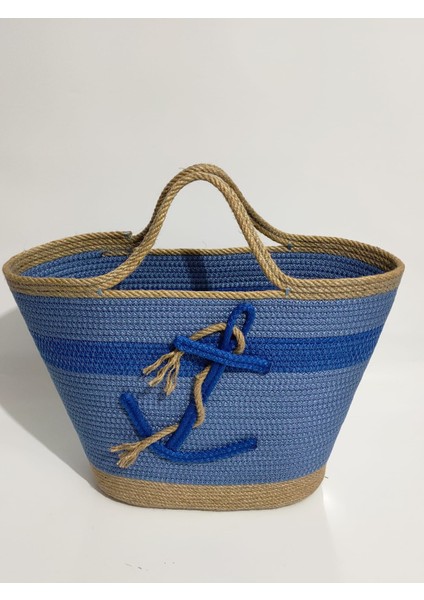 Beach Handmade Kadın Omuz Çantası, Mavi El Yapımı Hasır Plaj Çantası, Hediyelik Çapa Desenli Çanta modelleri