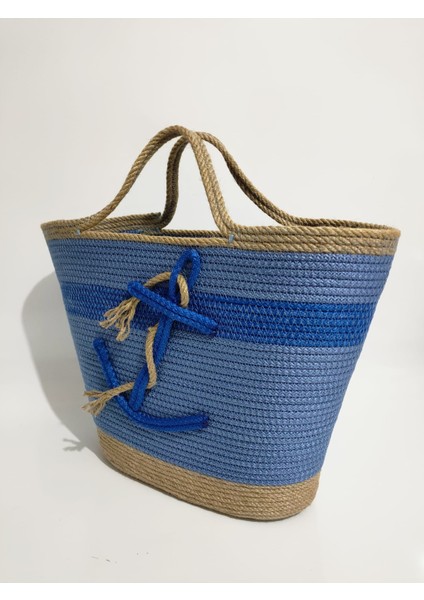 Beach Handmade Kadın Omuz Çantası, Mavi El Yapımı Hasır Plaj Çantası, Hediyelik Çapa Desenli Çanta indirimleri